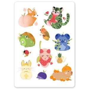 cartela de adesivos animais e frutas lulooca